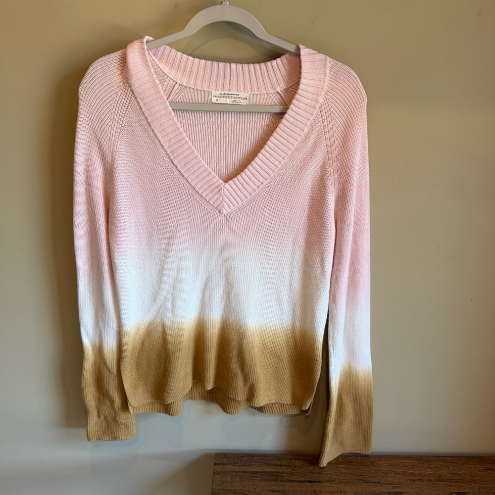 Anthropologie Pink Dip Dye Ombre Knit Tunic Sweater